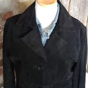 Black Suede Leather Trench Coat